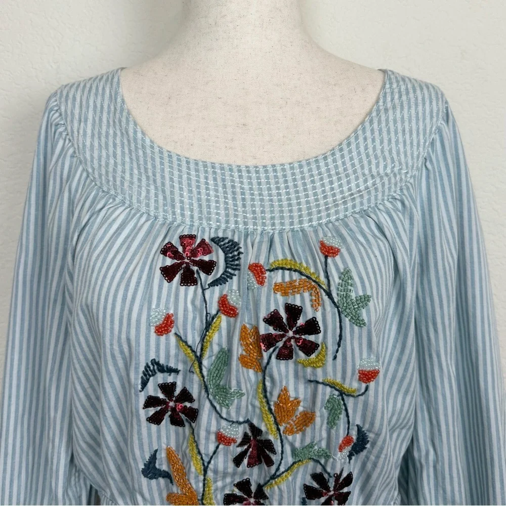 Anthropologie Beaded Puff-Sleeved Blouse Size Small‎